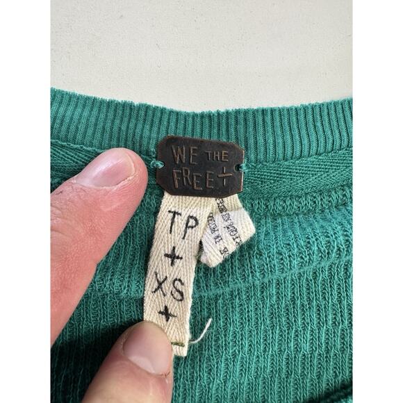 We the Free People XS Green Thermal Top Embroidered Long Sleeve Henley Shirt - Picture 3 of 7